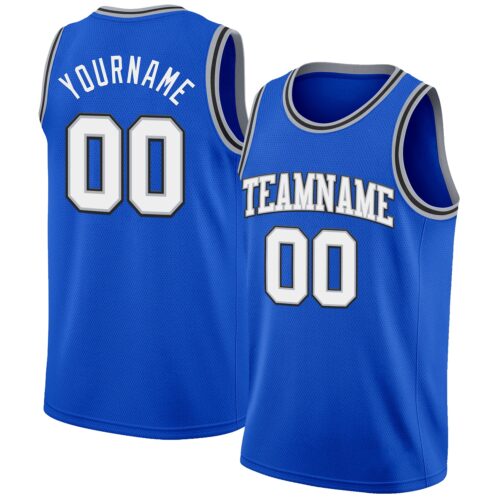Custom Thunder Blue White Gray-Black Authentic Basketball Jersey