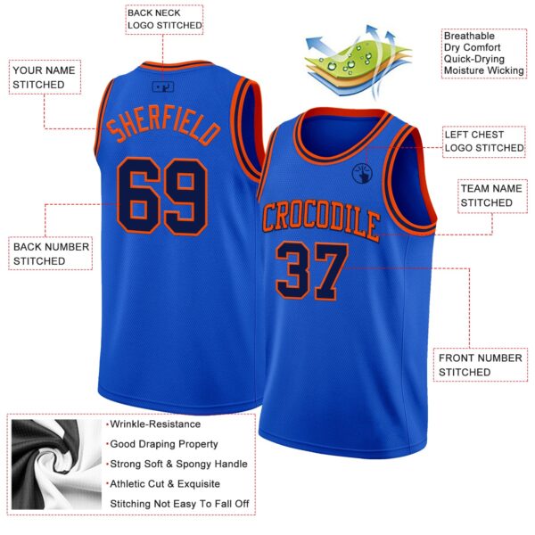 Custom Thunder Blue Navy-Orange Authentic Basketball Jersey