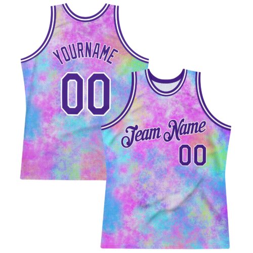 TieD0016 Custom Tie Dye Purple-White 3D Watercolor Gradient Authentic Basketball Jersey