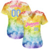 Custom Tie Dye Light Blue-Pink 3D Rainbow Authentic Baseball Jersey