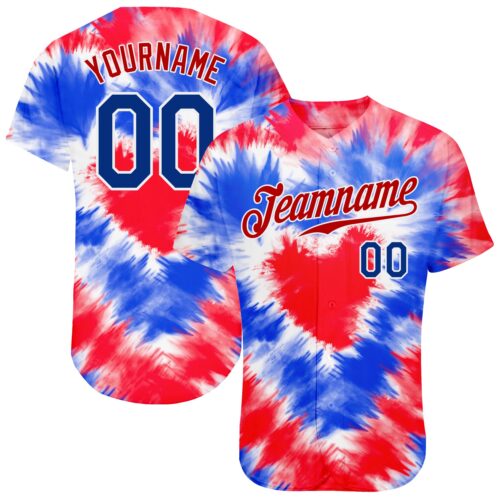 TieD0067_37c9add8-95af-4b9d-b162-7801e5e61b83 Custom Tie Dye Royal-Red 3D American Flag Authentic Baseball Jersey