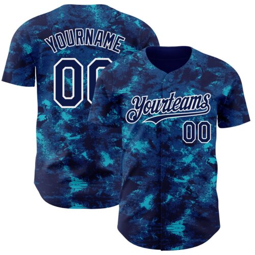 Custom Tie Dye Navy-White Authentic Baseball Jersey