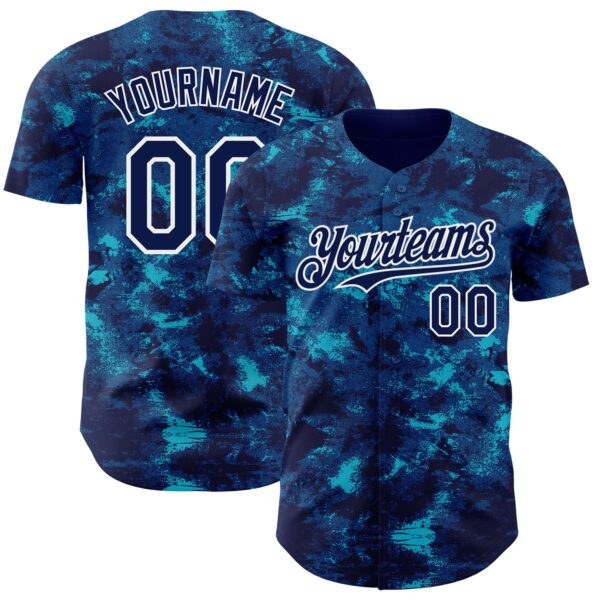 Custom Tie Dye Navy-White Authentic Baseball Jersey