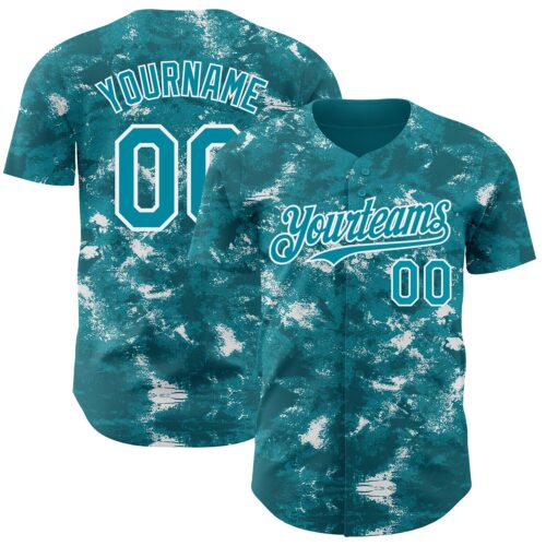 Custom Tie Dye Teal-White Authentic Baseball Jersey