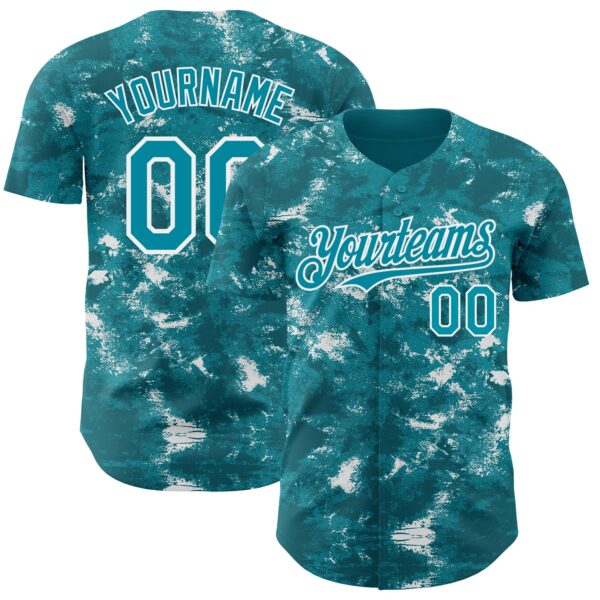 Custom Tie Dye Teal-White Authentic Baseball Jersey
