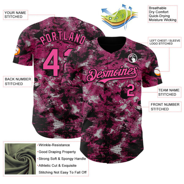 Custom Tie Dye Pink-Black Authentic Baseball Jersey