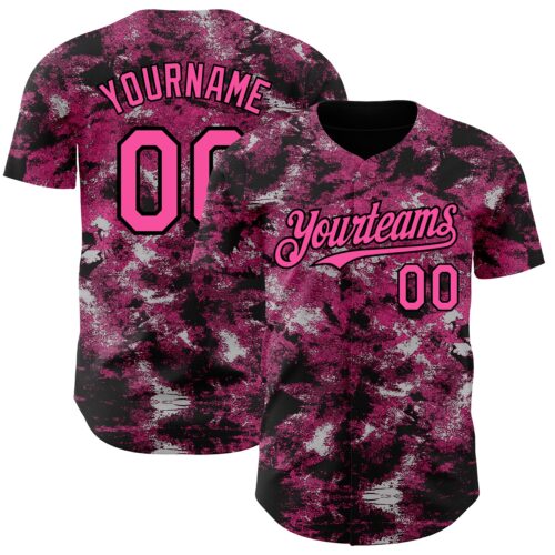 Custom Tie Dye Pink-Black Authentic Baseball Jersey