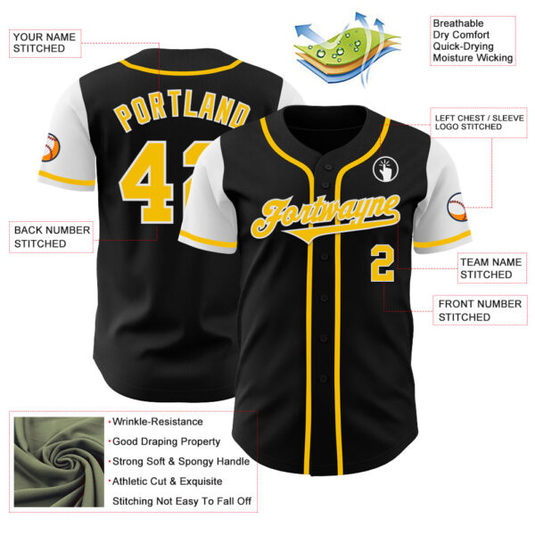 Custom Black Gold-White Authentic Two Tone Baseball Jersey