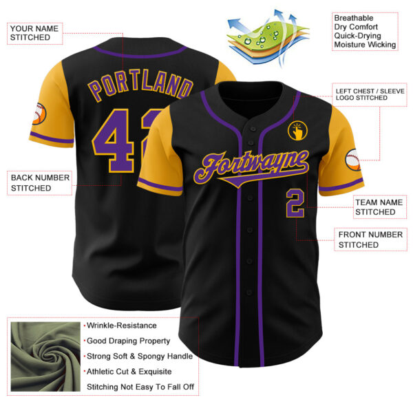 Custom Black Purple-Gold Authentic Two Tone Baseball Jersey