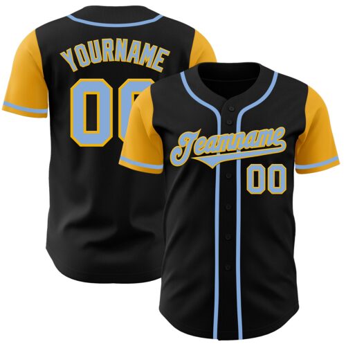 TwoTone0016 Custom Black Light Blue-Gold Authentic Two Tone Baseball Jersey
