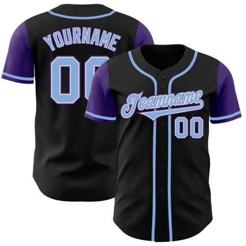 TwoTone0022 Custom Black Light Blue-Purple Authentic Two Tone Baseball Jersey