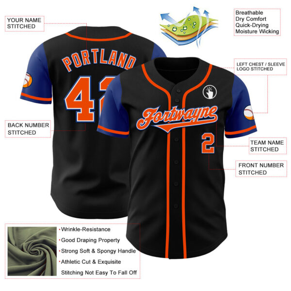 Custom Black Orange-Royal Authentic Two Tone Baseball Jersey