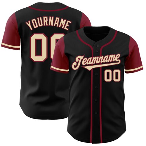 TwoTone0034 Custom Black Cream-Crimson Authentic Two Tone Baseball Jersey