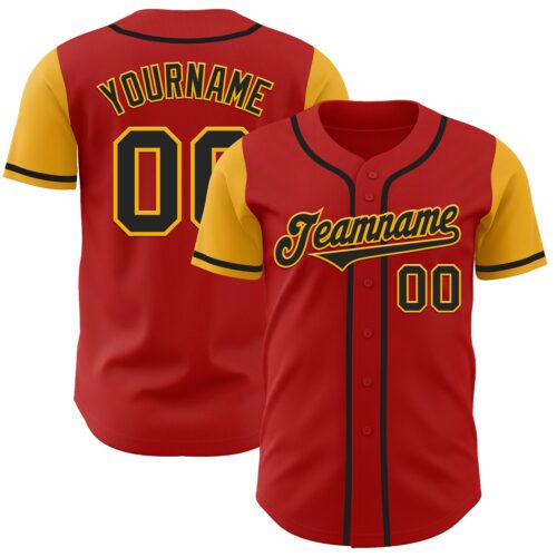TwoTone0042 Custom Red Black-Gold Authentic Two Tone Baseball Jersey