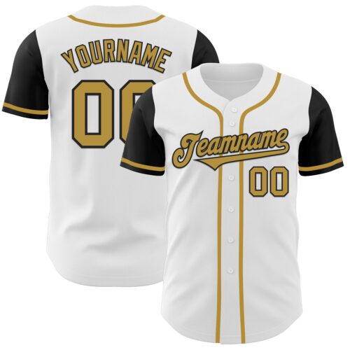 TwoTone0048 Custom White Old Gold-Black Authentic Two Tone Baseball Jersey