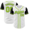 Custom White Neon Green-Black Authentic Two Tone Baseball Jersey
