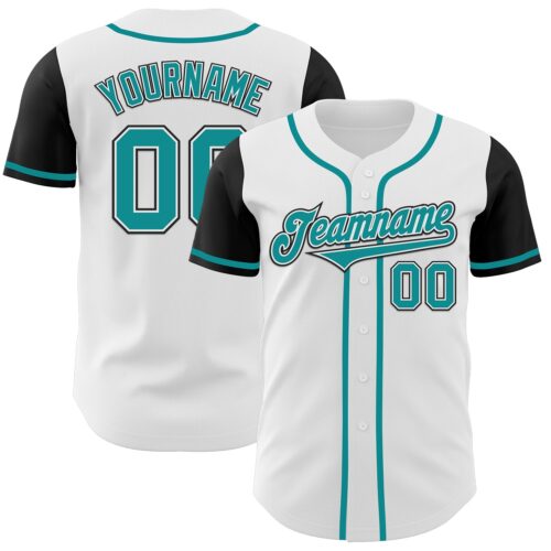 TwoTone0053 Custom White Teal-Black Authentic Two Tone Baseball Jersey