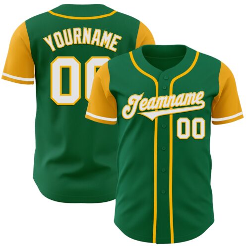 TwoTone0065 Custom Kelly Green White-Gold Authentic Two Tone Baseball Jersey