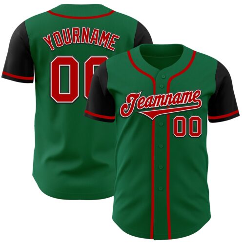 TwoTone0069 Custom Kelly Green Red-Black Authentic Two Tone Baseball Jersey
