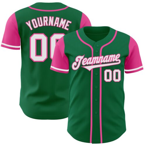 TwoTone0070 Custom Kelly Green White-Pink Authentic Two Tone Baseball Jersey