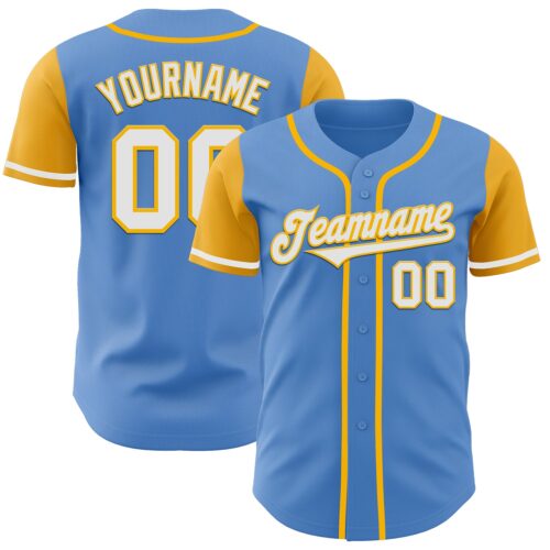 TwoTone0090 Custom Powder Blue White-Gold Authentic Two Tone Baseball Jersey