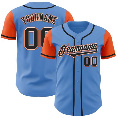 TwoTone0092 Custom Powder Blue Black-Orange Authentic Two Tone Baseball Jersey