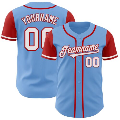 TwoTone0095 Custom Light Blue White-Red Authentic Two Tone Baseball Jersey