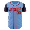 Custom Light Blue Red-Navy Authentic Two Tone Baseball Jersey