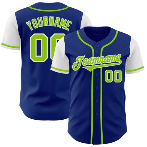 TwoTone0105 Custom Royal Neon Green-White Authentic Two Tone Baseball Jersey