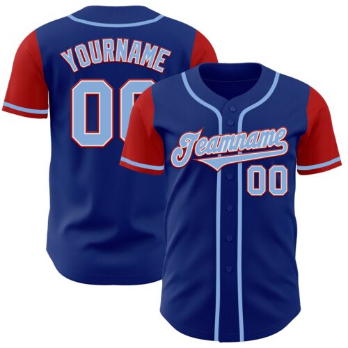 TwoTone0108 Custom Royal Light Blue-Red Authentic Two Tone Baseball Jersey