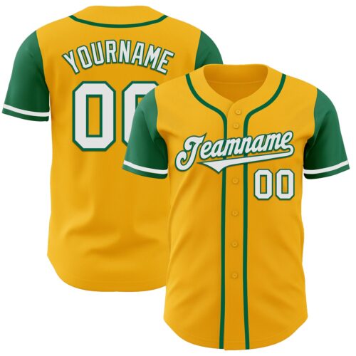 TwoTone0114 Custom Gold White-Kelly Green Authentic Two Tone Baseball Jersey