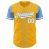 Custom Gold White-Light Blue Authentic Two Tone Baseball Jersey