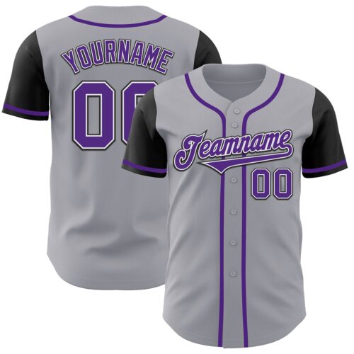 TwoTone0129 Custom Gray Purple-Black Authentic Two Tone Baseball Jersey