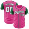 Custom Pink White-Kelly Green Authentic Two Tone Baseball Jersey