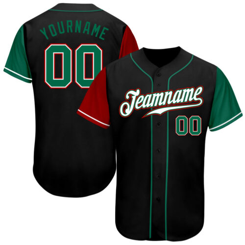 TwoTone0153 Custom Black Kelly Green-Red Authentic Two Tone Baseball Jersey