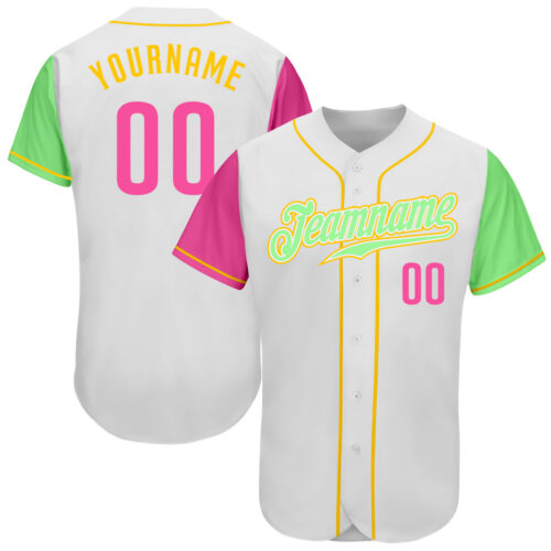 TwoTone0155_c33d2e0a-d67f-4661-8906-aecd9d88f9af Custom White Pink Pea Green-Gold Authentic Two Tone Baseball Jersey