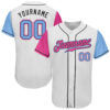 Custom White Light Blue Pink-Black Authentic Two Tone Baseball Jersey
