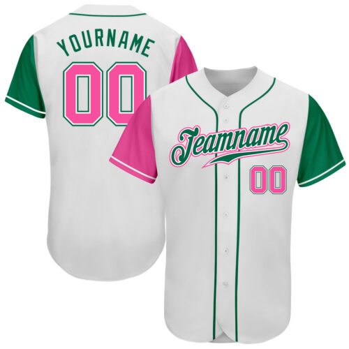TwoTone0157 Custom White Pink-Kelly Green Authentic Two Tone Baseball Jersey