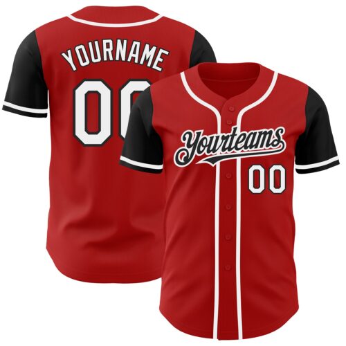 TwoTone0167 Custom Red White-Black Authentic Two Tone Baseball Jersey