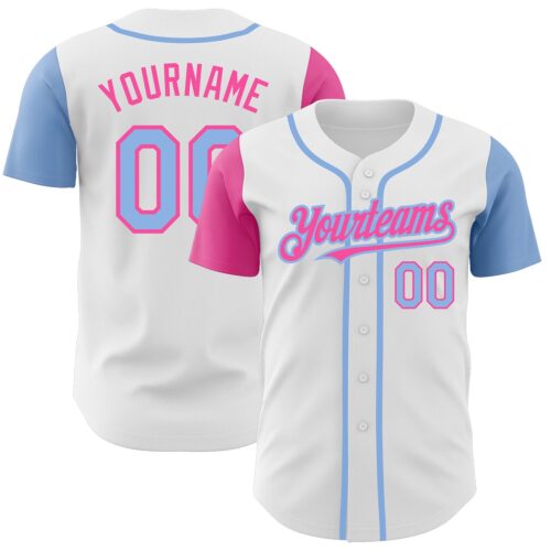 TwoTone0169 Custom White Light Blue-Pink Authentic Two Tone Baseball Jersey