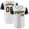 Custom White Navy-Gold Authentic Two Tone Baseball Jersey