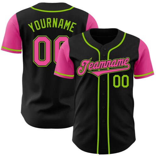 TwoTone0223 Custom Black Pink-Neon Green Authentic Two Tone Baseball Jersey
