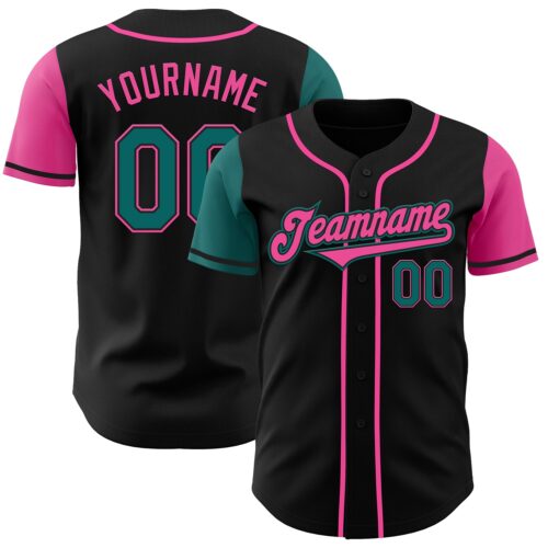TwoTone0295 Custom Black Teal-Pink Authentic Two Tone Baseball Jersey