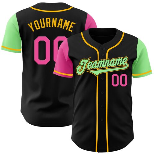 TwoTone0304 Custom Black Pink Pea Green-Gold Authentic Two Tone Baseball Jersey
