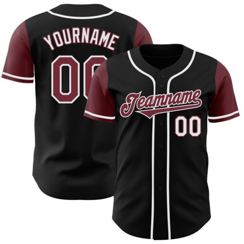 TwoTone0327 Custom Black Burgundy-White Authentic Two Tone Baseball Jersey