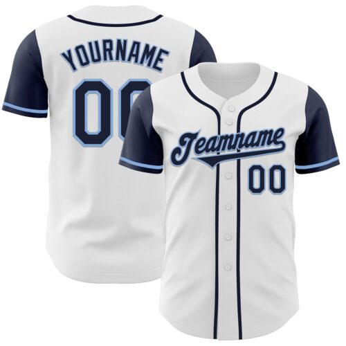 TwoTone0377 Custom White Navy-Light Blue Authentic Two Tone Baseball Jersey