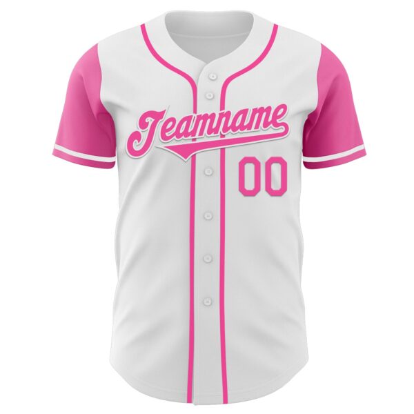 Custom White Pink Authentic Two Tone Baseball Jersey