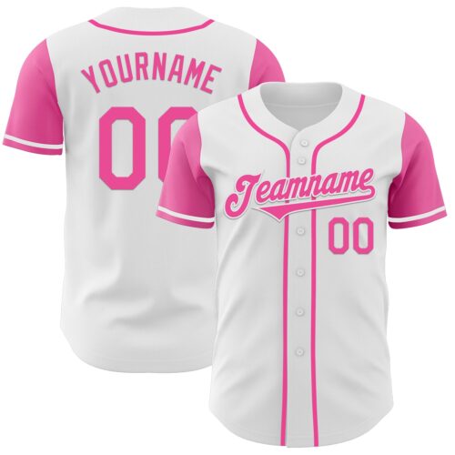 TwoTone0381 Custom White Pink Authentic Two Tone Baseball Jersey