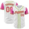 Custom White Pink-Neon Green Authentic Two Tone Baseball Jersey