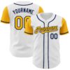 Custom White Gold-Navy Authentic Two Tone Baseball Jersey
